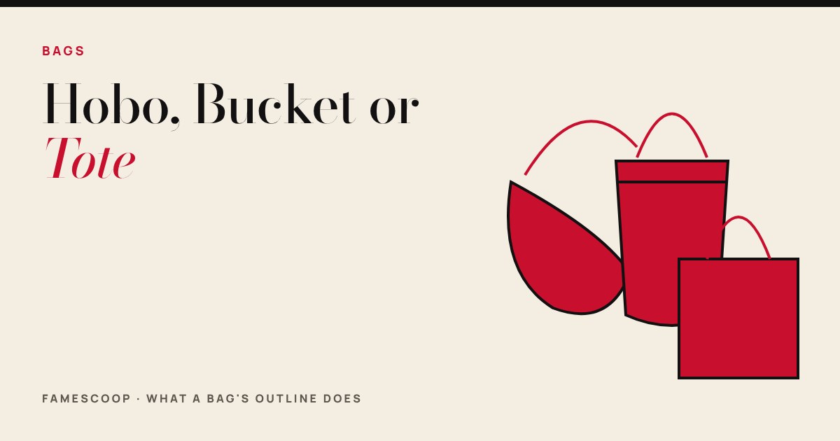 Three simple red bag outlines: a soft hobo crescent, an upright bucket and a straight-edged tote