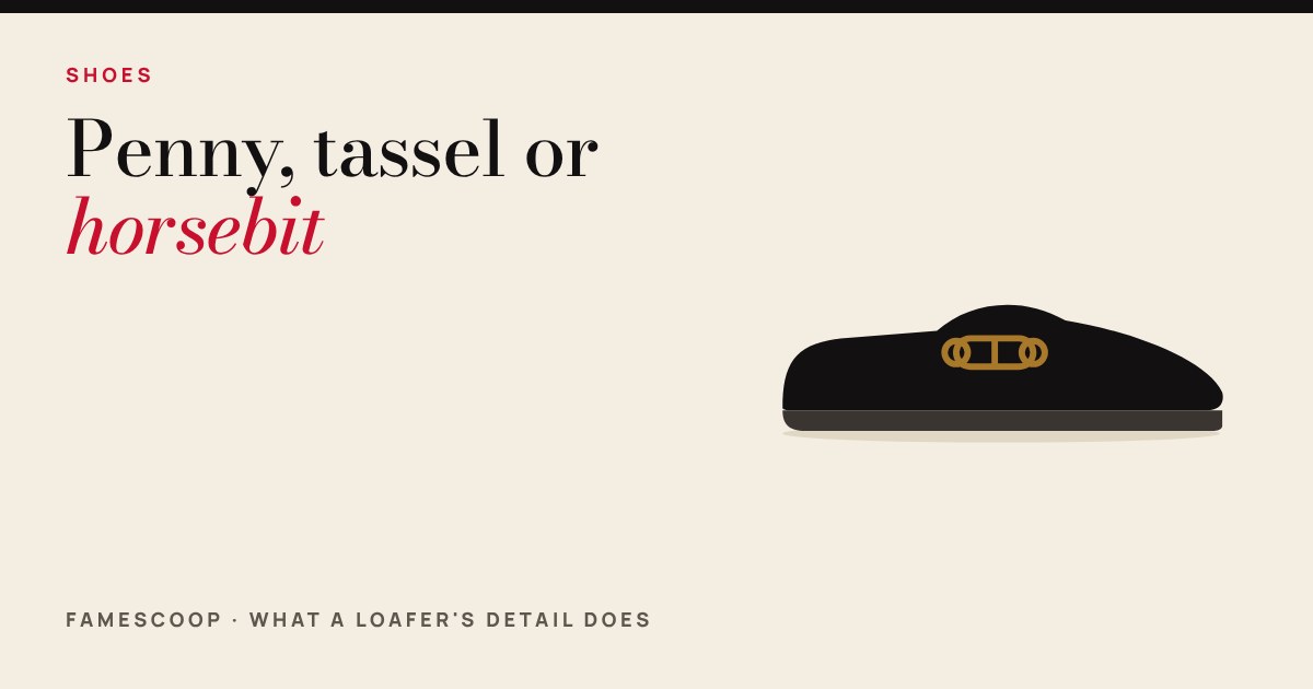 A black loafer in side view with a gold-tone horsebit bar across the front, drawn as a simple illustration
