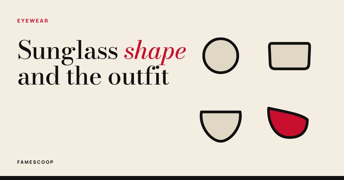 Four line drawings of sunglass lens shapes: round, square, aviator and cat-eye
