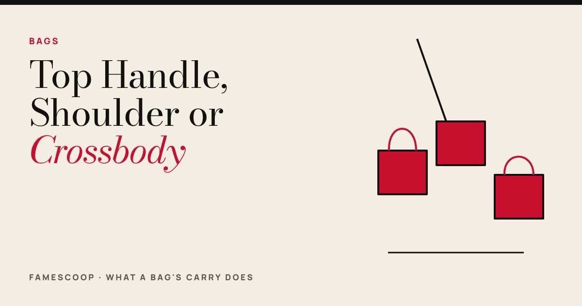 Three flat red bags drawn with a top handle, a crossbody strap and no handle, on a cream background